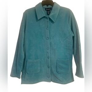 Denim & Co Relaxed Jacket Embroidered Fleece Button Up Pockets Women’s Size M